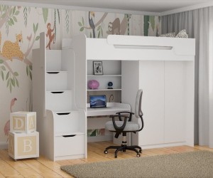 ARTHUR Eenpersoonsbed Hoogslaper met Trap Kinder Meubels 24