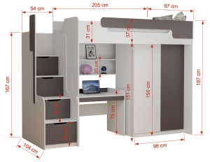ARTHUR Eenpersoonsbed Hoogslaper met Trap Kinder Meubels 24