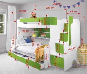 HANNA 2-persoons Stapelbed Hoogslaper met Trappen wit Kinder Meubels 24