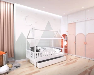 ROSI 1-persoon Kinderbed Huisbed 120x200 met lade wit/asgrijs Kinder Meubels 24