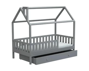 ROSI 1-persoon Kinderbed Huisbed 120x200 met lade wit/asgrijs Kinder Meubels 24