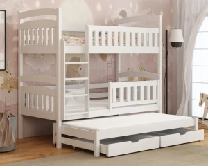 MIA 80x180 wit fabrieksnieuw  3-persoons Stapelbed Uitschuifbed wit Kinder Meubels 24