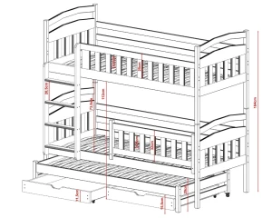 MIA 80x180 wit fabrieksnieuw  3-persoons Stapelbed Uitschuifbed wit Kinder Meubels 24