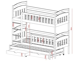 EMILIA 3-persoons Stapelbed 90x200 wit Kinder Meubels 24