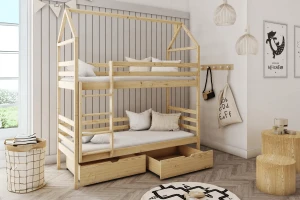 ALEXA 90x200 Natuurlijk Grenenhout Stapelbed Kinder Meubels