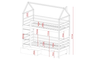 ALEXA 90x200 Natuurlijk Grenenhout Stapelbed Kinder Meubels