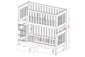 ELSA 90x200 Grafiet Stapelbed Kinder Meubels