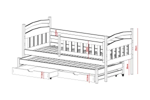 GABRIEL 90x200 Natuurlijk Grenenhout Uitschuifbed Kinderbed Kinder Meubels