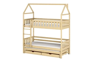 JERRY 90x200 Natuurlijk Grenenhout Stapelbed Huisbed Kinder Meubels