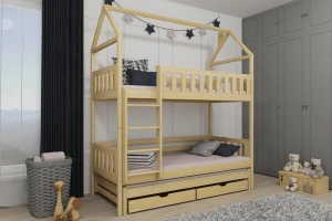 JERRY 90x200 Natuurlijk Grenenhout Stapelbed Huisbed Kinder Meubels
