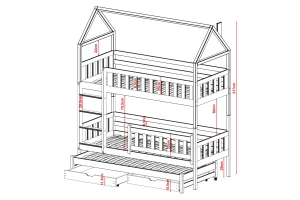 JERRY 90x200 Natuurlijk Grenenhout Stapelbed Huisbed Kinder Meubels