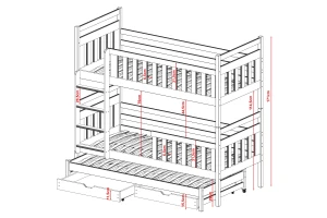 KAJA 90x200 Natuurlijk Grenenhout Stapelbed Kinder Meubels