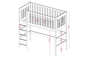 LAURA 90x200 Grafiet Hoogslaper Kinder Meubels