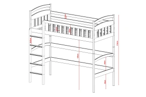 MALI 90x200 Natuurlijk Grenenhout Hoogslaper Kinder Meubels