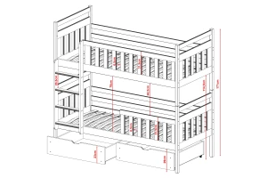 MICO 90x200 Natuurlijk Grenenhout Stapelbed Kinder Meubels