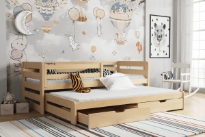 SENI 90x200 Natuurlijk Grenenhout Uitschuifbed Kinderbed Kinder Meubels