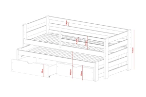 SENI 90x200 Natuurlijk Grenenhout Uitschuifbed Kinderbed Kinder Meubels
