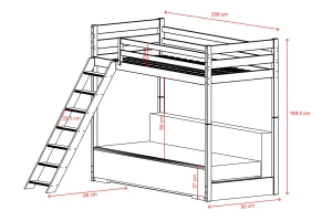 SIDNEY 90x200/140x200 Natuurlijk Grenenhout Hoogslaper met uitschuifbare Bank in Groenig grijs Stof zoom 15 sage Kinder Meubels