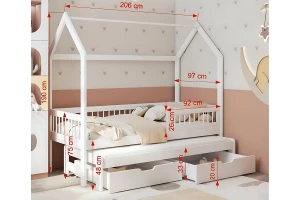 ADA 90x200 Natuurlijk Grenen Huisbed Uitschuifbed Kinder Meubels