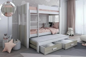 ALEXANDRA III 90x200 Wit + Eik Sonoma Stapelbed Uitschuifbed met Lades Kinder Meubels