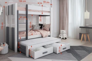 ALEXANDRA III 90x200 Wit + Eik Sonoma Stapelbed Uitschuifbed met Lades Kinder Meubels