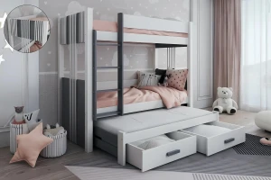 ALEXANDRA III 90x200 Wit + Grafiet Stapelbed Uitschuifbed met Lades Kinder Meubels