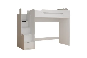 ARTHUR 90x200 Wit + Velours Amber 502 Donkergroen Hoogslaper Functioneel Bed met Bank Sofa CII Kinder Meubels