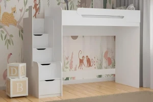 ARTHUR 90x200 Wit + Velours Amber 502 Donkergroen Hoogslaper Functioneel Bed met Bank Sofa CII Kinder Meubels