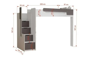 ARTHUR 90x200 Wit + Velours Amber 502 Donkergroen Hoogslaper Functioneel Bed met Bank Sofa CII Kinder Meubels