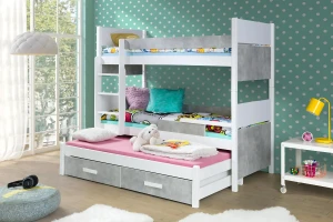 AUGUSTIN 90x200 Wit + Beton Stapelbed Uitschuifbed met Lades Kinder Meubels