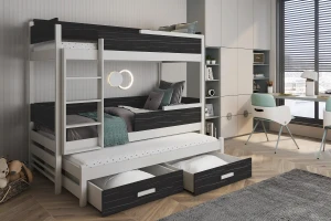 CONNOR 90x200 Wit + Onyx Stapelbed Uitschuifbed met Lades Kinder Meubels