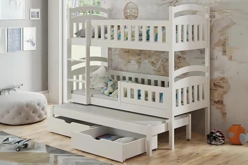 DAVI III 90x200 Wit Stapelbed Uitschuifbed met Lades Kinder Meubels