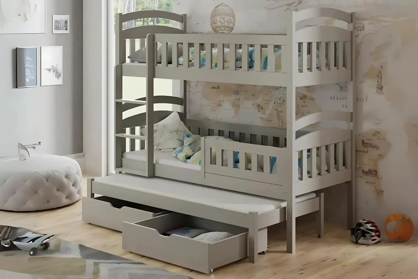 DAVI III 90x200 Grijs Stapelbed Uitschuifbed met Lades Kinder Meubels