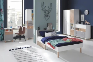 FELIX 14 90x200 Wit Lux + Eik Artisan + Grijs Kinderbed Jeugdbed Eenpersoonsbed met Lade Kinder Meubels