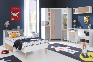 FELIX 14 90x200 Wit Lux + Eik Artisan + Grijs Kinderbed Jeugdbed Eenpersoonsbed met Lade Kinder Meubels