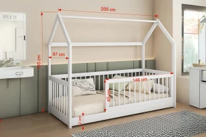 GINA 90x200 Grenen Huisbed Eenpersoonsbed Kinderbed Vloerbed van Massief Hout Kinder Meubels