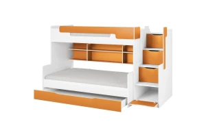 HANNA 90x200/120x200 Wit + Oranje Stapelbed Functioneel Bed met Trap Kinder Meubels