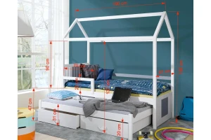 JULE II 90x200 Grijs Huisbed Kinderbed van Massief Hout Kinder Meubels