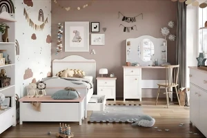 L-LU08 90x200 Wit + Roze Kinderbed Jeugdbed Eenpersoonsbed Kinder Meubels
