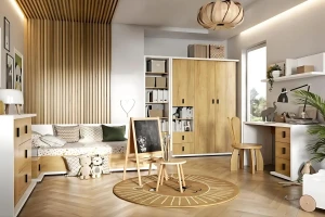 L-SI09 L/R 90x200 Wit / Hickory Natuur Jeugdbed Eenpersoonsbed Kinder Meubels