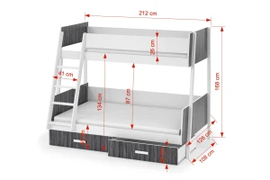 MATTHIAS 90x200 Wit + Eik Schetland Stapelbed met Laden Kinder Meubels