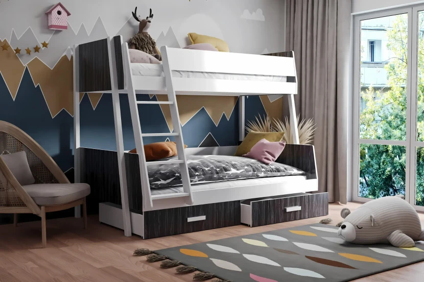 MATTHIAS 90x200 Wit + Onyx Stapelbed met Laden Kinder Meubels