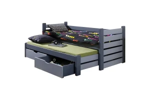 MATTI 90x200 Grijs + Grafiet Kinderbed Uitschuifbed met Laden Kinder Meubels