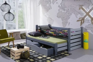 MATTI 90x200 Grijs + Grafiet Kinderbed Uitschuifbed met Laden Kinder Meubels