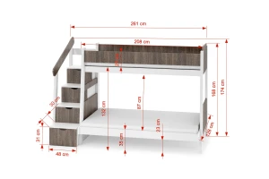 MAYA 90x200/120x200 Wit + Walnoot Stapelbed met Trap en Laden Kinder Meubels