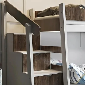 MAYA 90x200/120x200 Wit + Walnoot Stapelbed met Trap en Laden Kinder Meubels