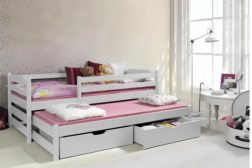 MIKE 90x200 Wit Kinderbed Uitschuifbed met Laden Kinder Meubels