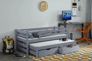 MIKE 90x200 Grijs Kinderbed Uitschuifbed met Laden Kinder Meubels