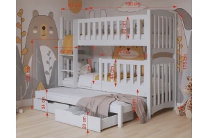 NOAH III 90x200 Wit Stapelbed Uitschuifbed met Laden Kinder Meubels
