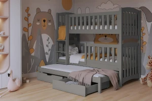 NOAH III 90x200 Grijs Stapelbed Uitschuifbed met Laden Kinder Meubels